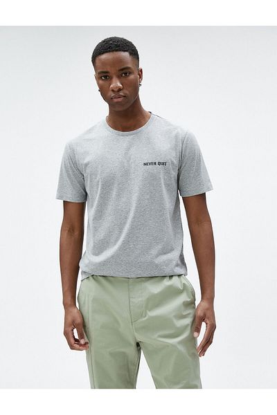 Koton Slogan Printed T-Shirt Slim Fit Crew Neck Short Sleeve