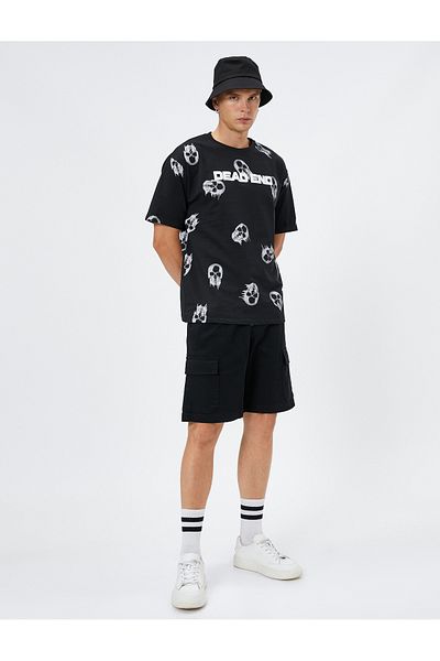 Koton Oversize T-Shirt Skull Printed Crew Neck Short Sleeve