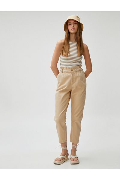 Koton Carrot Trousers Elastic Waist High Waist Pocket Cotton