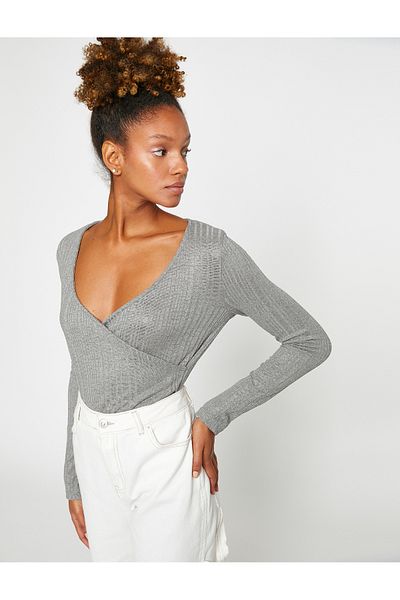Koton Long Sleeve T-Shirt Textured Wrap Closure