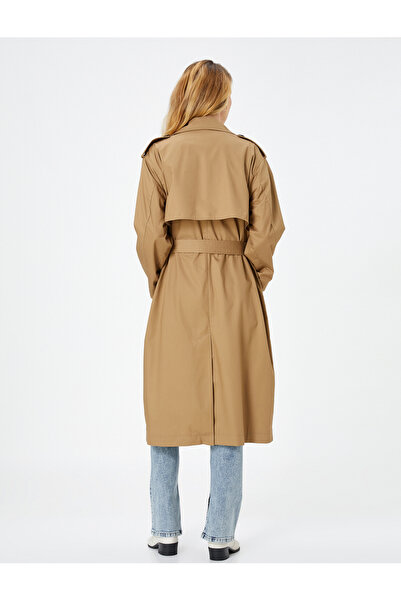 Koton Trençkot Midi Boy Kuşaklı Cep Detaylı Düğmeli