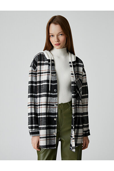 Koton Drevorubačská košilová bunda oversize s kapucí a detailem kapsy