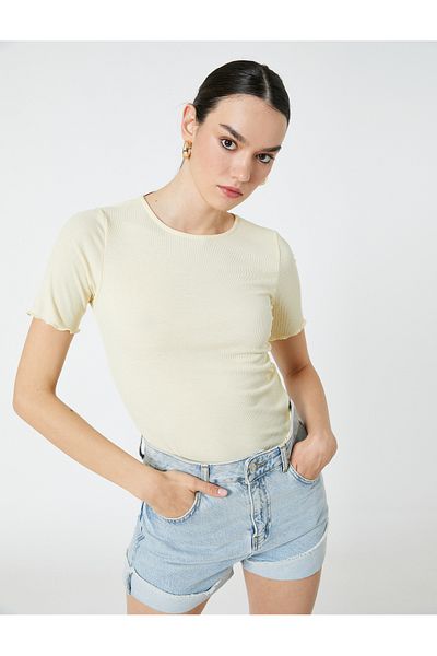 Koton Ribbed T-Shirt Sleeves with Ruffle Detail