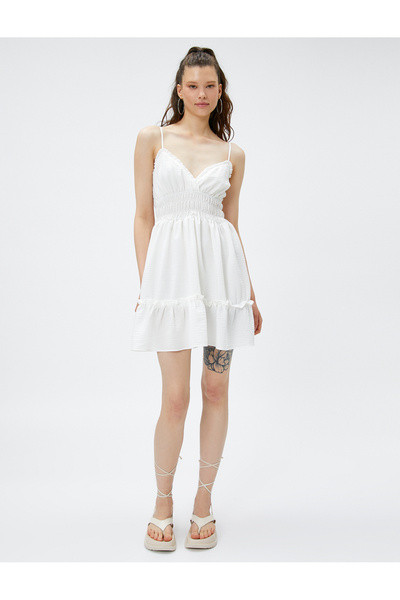 Koton Rochie mini Bretele subțiri Decolteu în V Volane Volan texturat