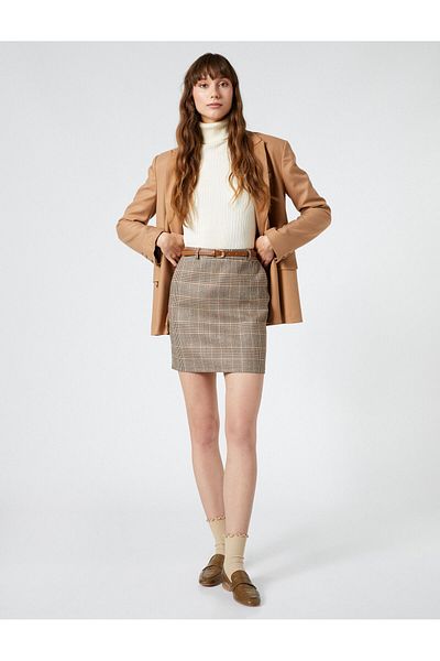 Koton Mini Skirt Belt Detailed Pocketed Viscose Mixed
