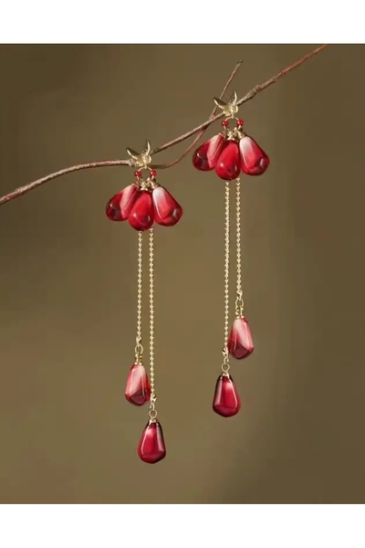 SOUL BY A&B Pomegranate Earrings for New Year - Red Blessings Luck Earrings, New Year Gift