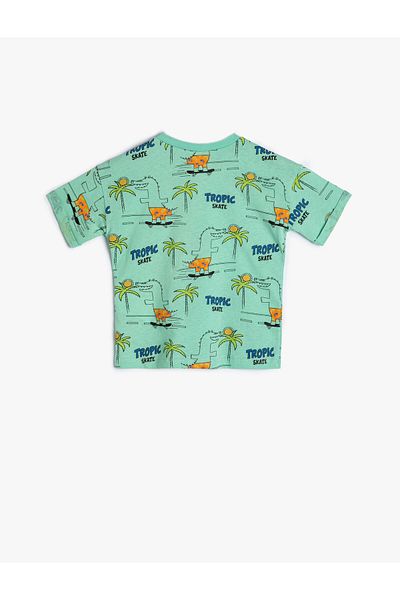 Koton T-Shirt Dinosaur Printed Short Sleeve Crew Neck Cotton