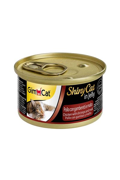 Gimcat طعام القطط الرطب من شاينيكات بنكهة الدجاج والروبيان والشعير في الجيلي - 70 غرام - عبوة من 18 قطعة