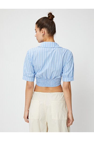 Koton Crop Shirt Balloon Sleeve Fűző Derék Gombos Pamut