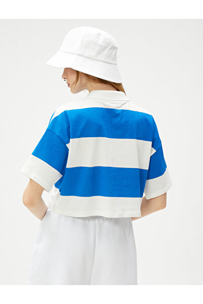 Koton Crop Rugby Tričko Polo Neck College Potištěné Krátký rukáv Bavlna