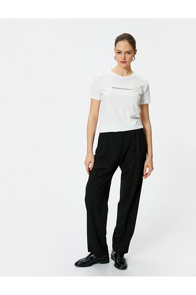 Koton Slogan Printed Crew Neck Short Sleeve Cotton