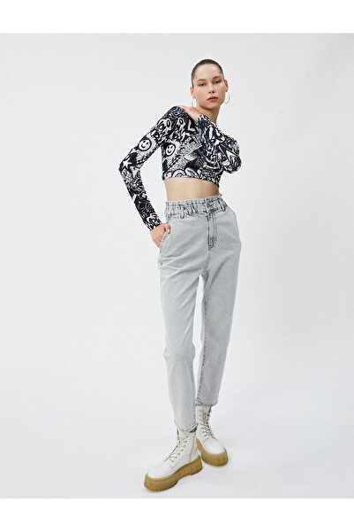 Koton talie înaltă Pantaloni de blugi elastic, drepti, cu picior drept - Bagg...