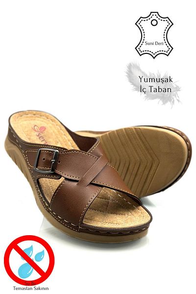 Moda Anna Μαλακές και ελαφριές γυναικείες παντόφλες με χοντρή σόλα με αγκράφα σταυρωτής ζώνης Αθλητικές παντόφλες 521/3 Tan