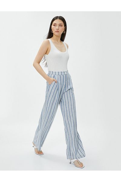 Koton Leinen-Palazzo-Hose mit Taschen und Faltendetail