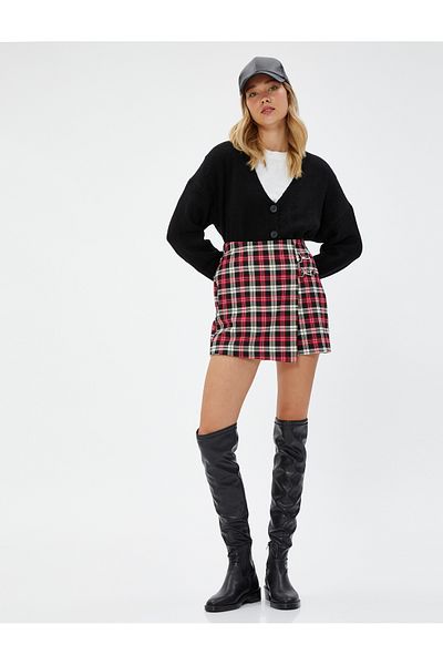 Koton Mini Short Shorts Fustă Metal Accesorii Detaliat viscoză Amestecat