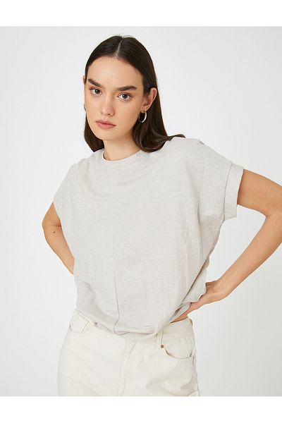 Koton T-Shirt mit entspannter Passform, Vordernaht, kurze Ärmel, Rundhalsausschnitt
