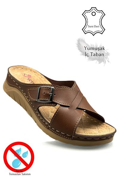 Moda Anna Μαλακές και ελαφριές γυναικείες παντόφλες με χοντρή σόλα με αγκράφα σταυρωτής ζώνης Αθλητικές παντόφλες 521/3 Tan