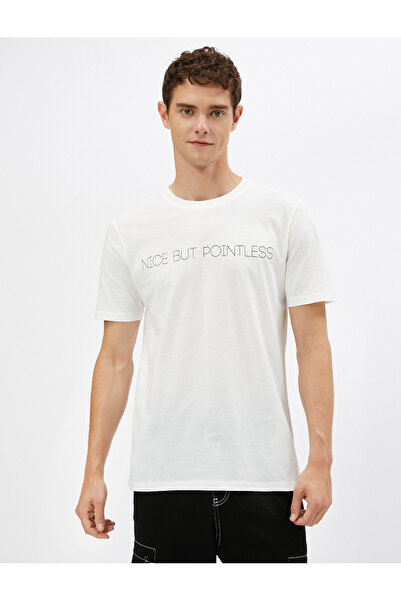 Koton Βαμβακερό μπλουζάκι με στάμπα με λαιμόκοψη