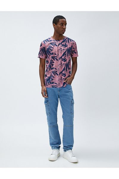 Koton Leaf Printed T-Shirt Crew Neck Slim Fit Short Sleeve