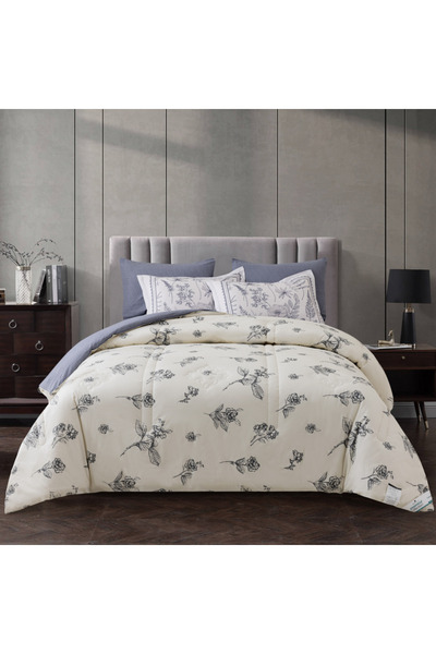 Donetella طقم لحاف قطني مزخرف بنقشة زهور، 4 قطع، مقاس مفرد 140 × 200 سم