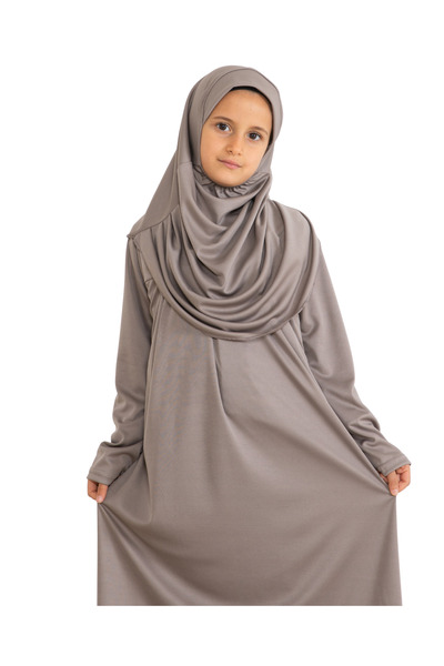 Modish Group Σετ παιδικό φόρεμα προσευχής δύο τεμαχίων Σετ με κασκόλ, ισλαμικό κοστούμι για κορίτσια - Dark Mink