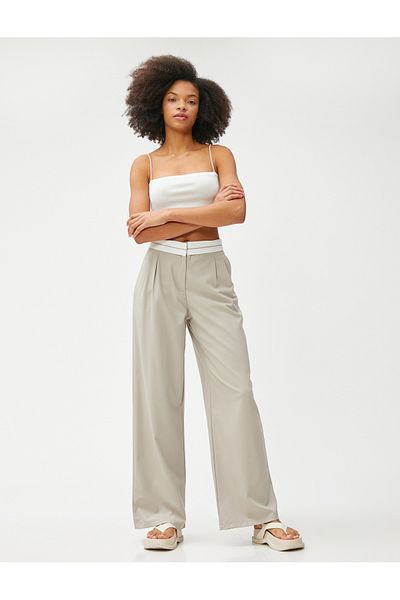 Koton Fabric Trousers Wide Leg Waist Detailed Pocket Pleated