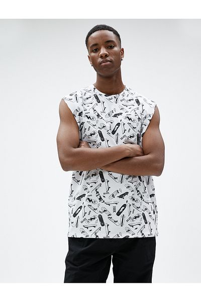 Koton Μπλούζα Tank Top Αμάνικο Crew Neck Skateboard με στάμπα