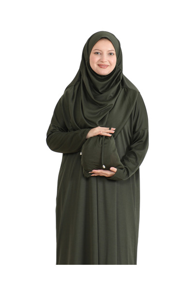 Modish Group Pouch Prayer Dress Scarf Ready-To-Wear Hijab Clothing Turban Muslim Clothes Set - Khaki
