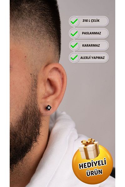 Piercing Market Steel & Silver Men's Steel Special Zircon Stone Design Earrings No Darkening Fading
