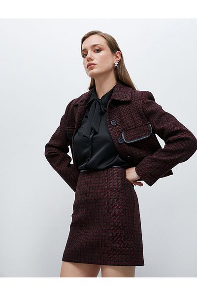 Koton Fustă mini din tweed cu detalii de piele artificiala