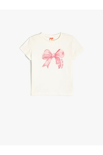Koton Crew Neck Short Sleeve T-Shirt - Bow Printed