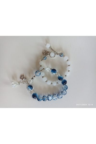Silpus Vintage 2-Piece Stone Bracelet - Moon Stone Butterflies & Galaxy Star Quartz