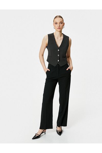 Koton Blazer Vest V-Neck with Metal Button Pocket