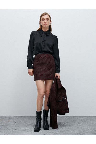 Koton Fustă mini din tweed cu detalii de piele artificiala