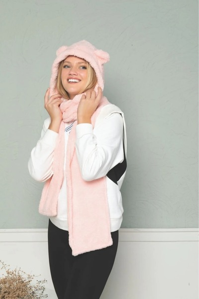 İpek Tekstil Winter Bear Hat Kerchief Versatile Cute Plush Ear Protection Scarf