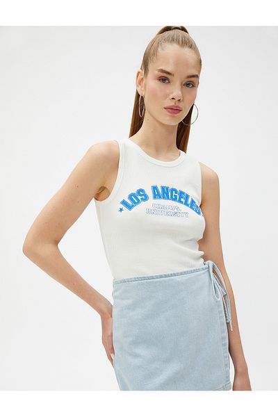 Koton Crop Athlete College Printed Ribbed