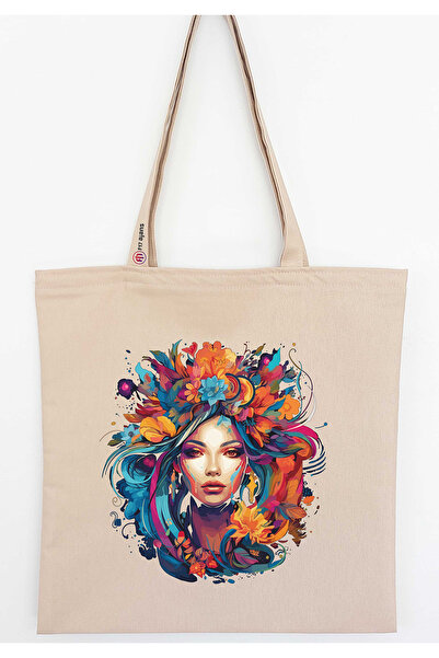 F17 Ajans Bohemian Girl Silhouette με τύπωμα Λινό υφασμάτινο τσαντάκι