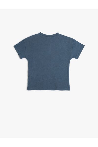 Koton Corded Cotton Short Sleeve T-Shirt - Pocket, Crew Neck