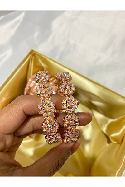 Home Rose Gold Hint Çiçek Desenli Kasa Bilezik Seti – 2'li Set