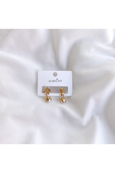 tezz Rodyum Vip İncili Gül Küpe