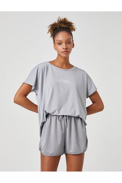 Koton Oversize Sports T-Shirt Σλόγκαν με στάμπα λαιμόκοψη