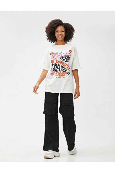 Koton Μπλουζάκι με στάμπα, κοντό μανίκι, βαμβακερό λαιμόκοψη