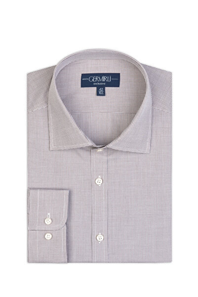 Germirli Albini Exclusive Kahverengi Pötikare Tailor Fit Pamuk Gömlek