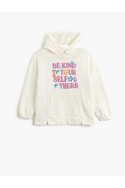 Koton Oversize Hooded Sweatshirt Printed Long Sleeve