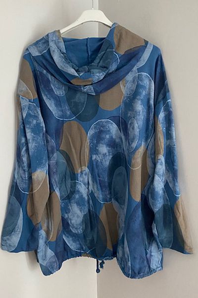 AYASOFYA OTANTIK Cardigan de damă, albastru italian, cu glugă, cu fermoar, buzunar, jachetă supradimensionată din bumbac