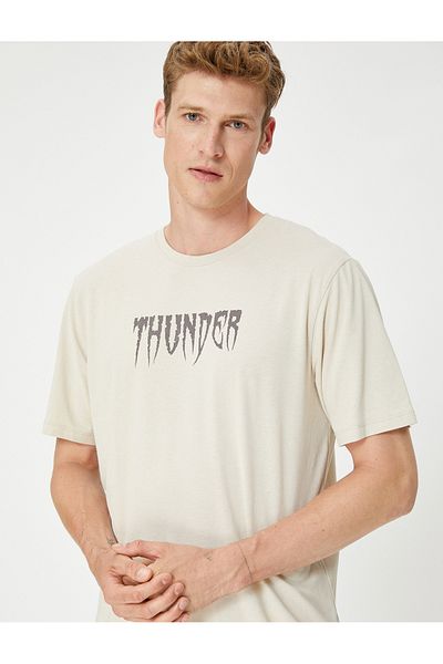 Koton Bavlnené tričko s motívom Crew Neck Slogan