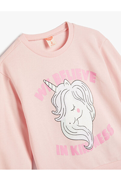 Koton Sweatshirt Unicorn Baskılı Uzun Kollu Şardonlu Pamuklu