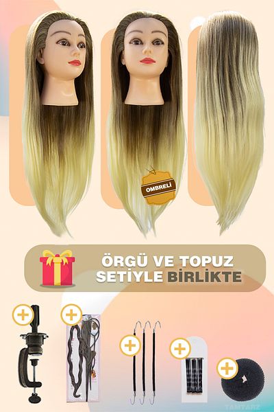 Afrodit Hairdresser Training Manikin / Table Apparatus / Caramel / Platinum Braid Set