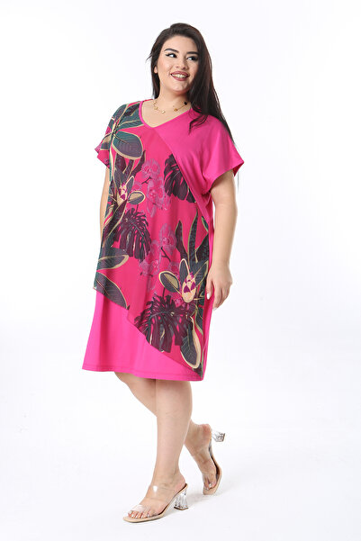 Şans Women's Plus Size Fujia Chiffon Garnished Low Sleeve Dress 65N38481