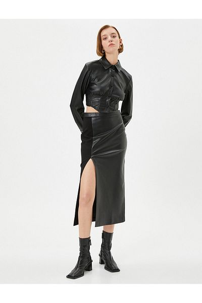 Koton Fustă midi din Faux Piele Taie Normala Slit